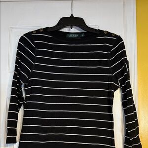 Lauren Ralph Lauren Black and White Striped Long Sleeve Tee